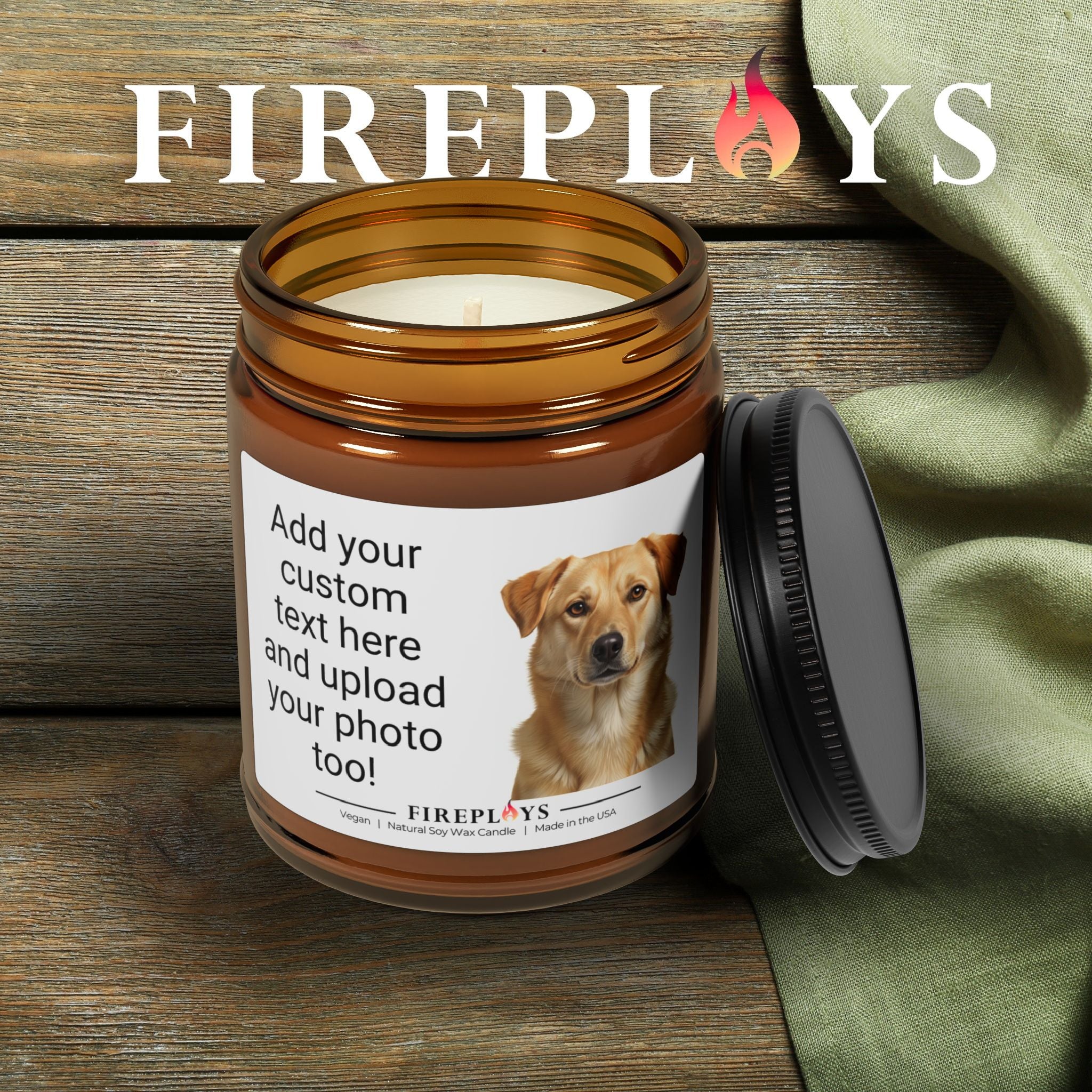 Custom Photo Pet Candle Amber Jar Soy Candle | Personalized Label Candle