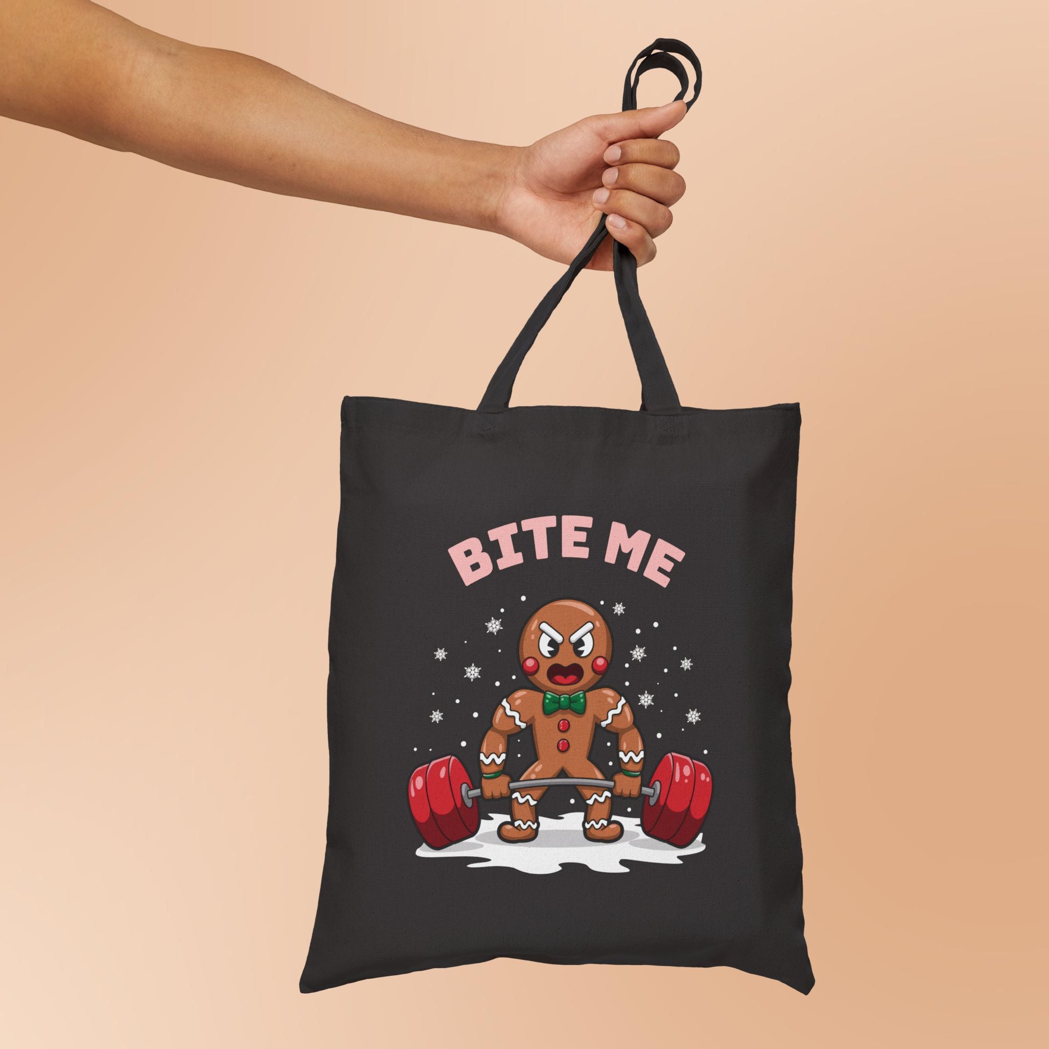 Bite Me Funny Weightlifting GingerBread Man Gift Tote