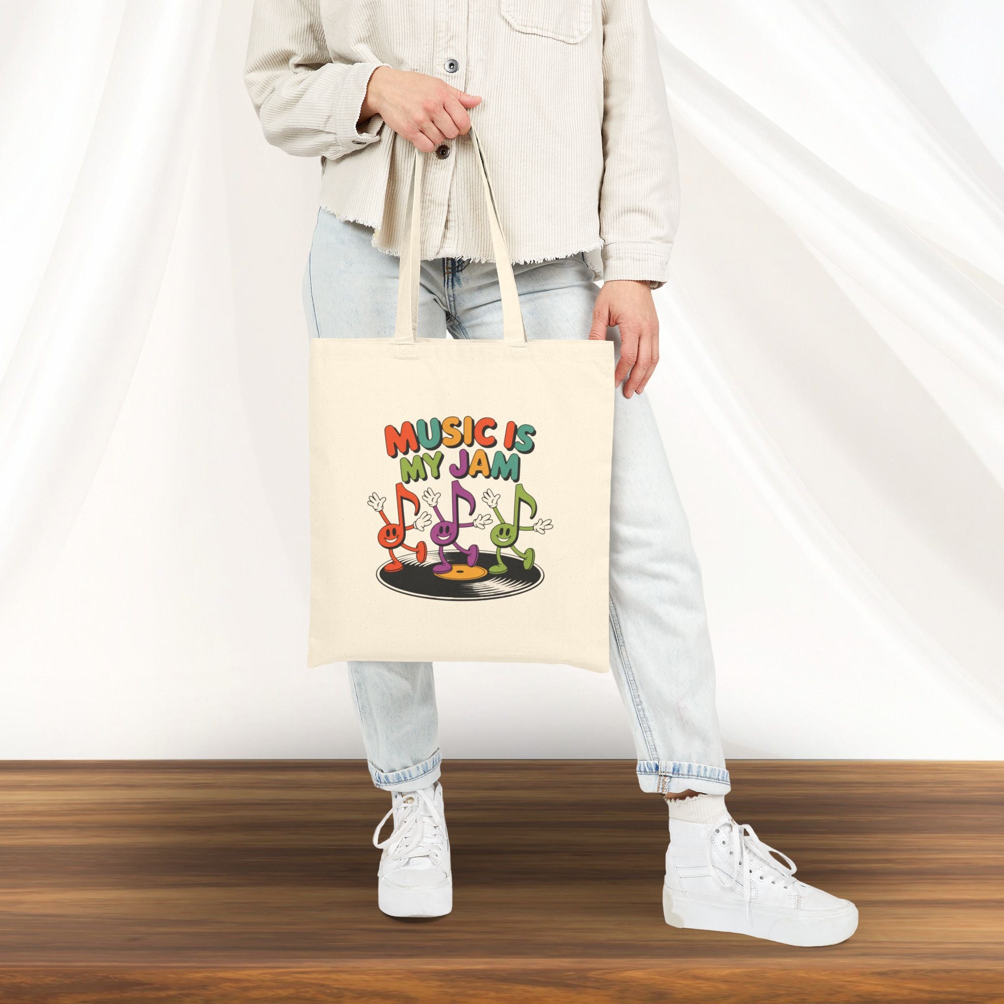 Music Band Teacher Vinyl Record Tote Bag - Gift for Old School Music Lovers, Cotton Canvas Shopper, Music Teacher Appreciation, Musician