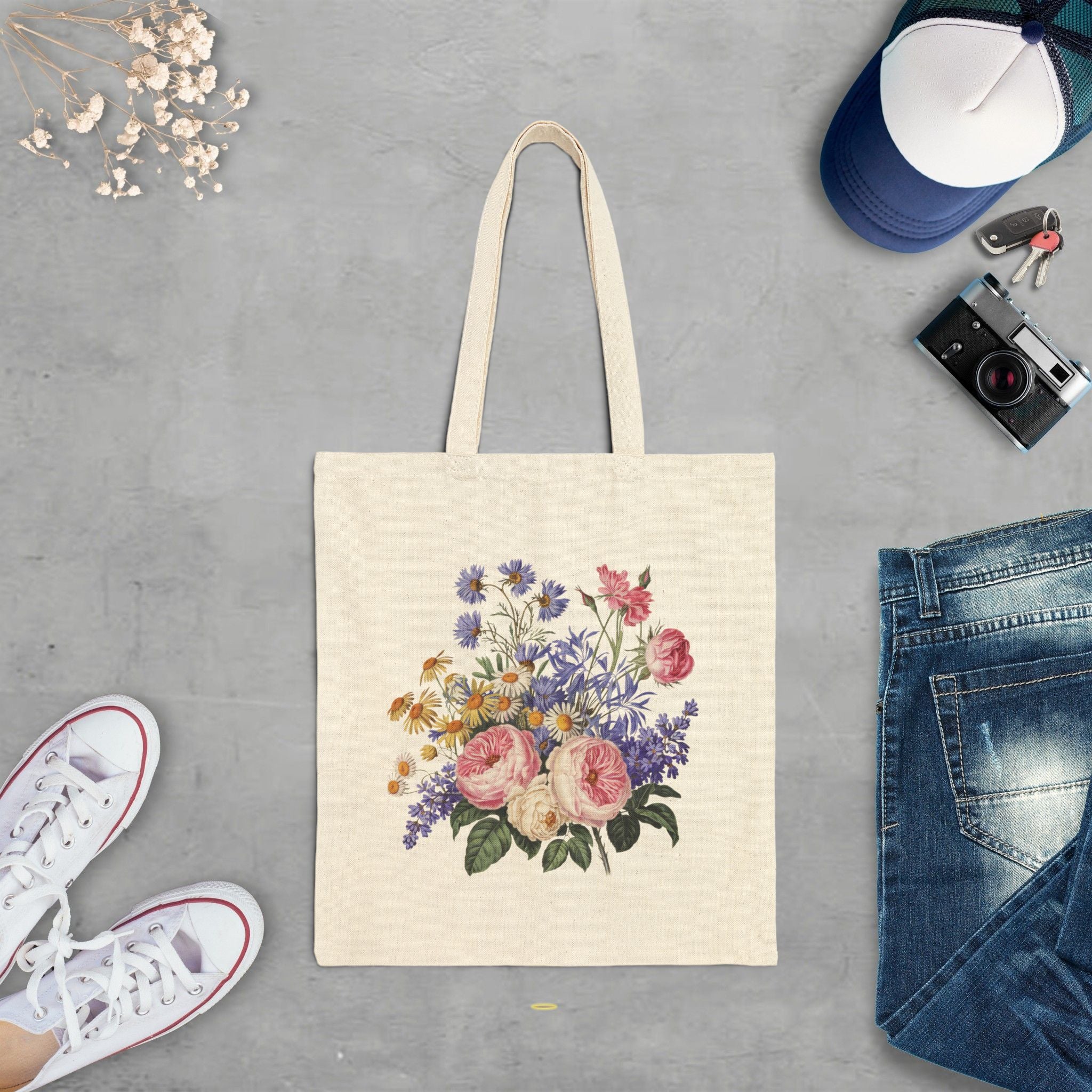 Tote_ Vintage Style Boho Flower bouquet (2)