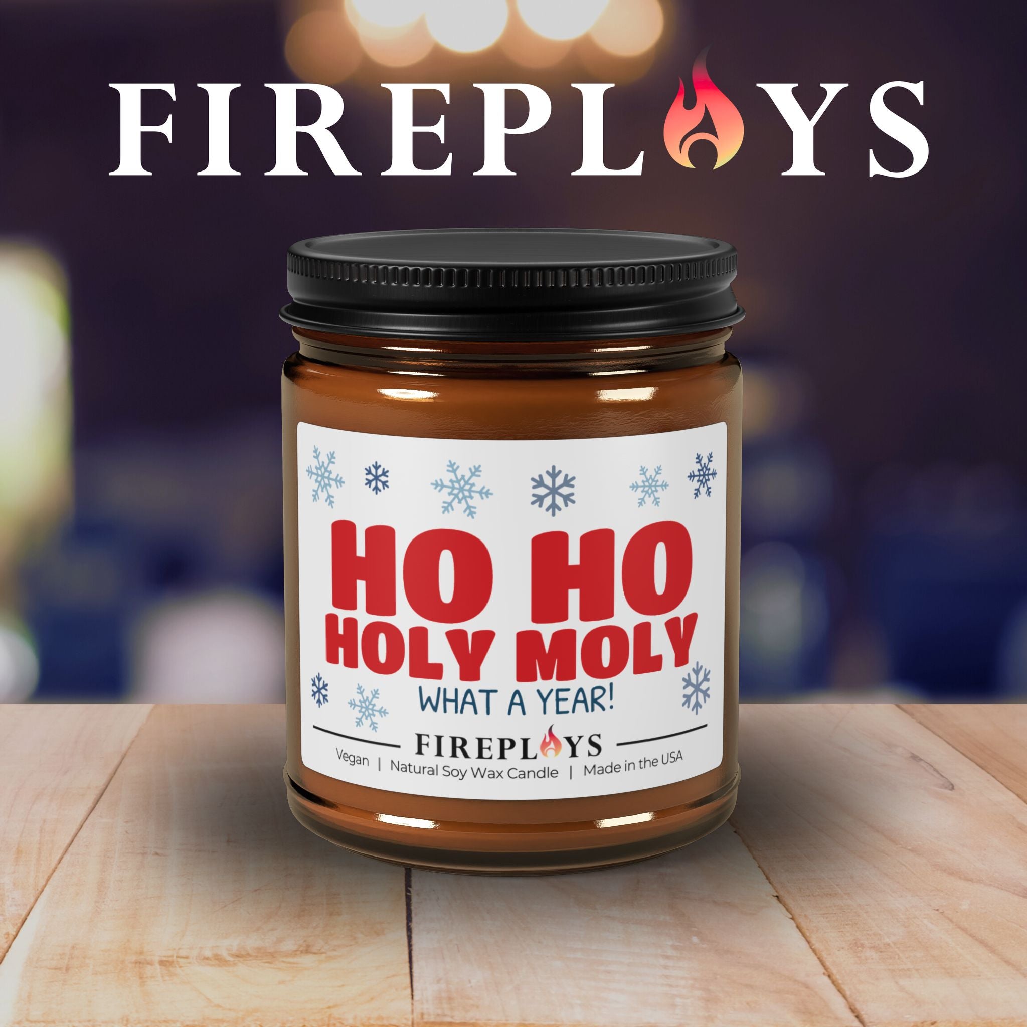 Funny scented Christmas gift candle for sarcastic humor-loving friend: HO HO Holy Moly Message