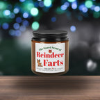 Funny scented Christmas holiday gift candle for sarcastic humor-loving friend who likes message candle with reindeer fart jokes