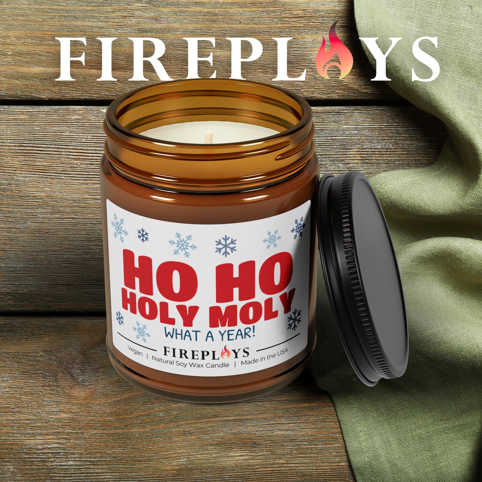 Funny scented Christmas gift candle for sarcastic humor-loving friend: HO HO Holy Moly Message