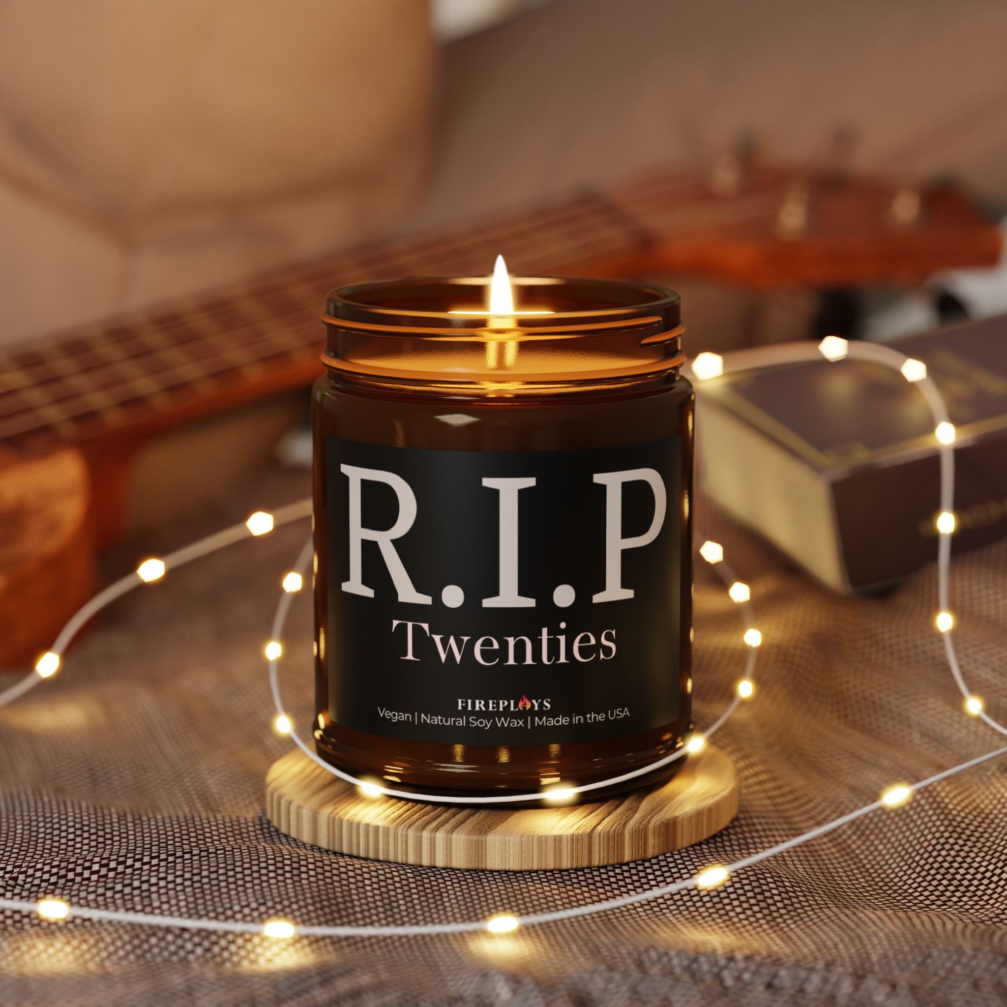 Funny Personalizable RIP Birthday Candle Scented Soy Candle, Amber Jar
