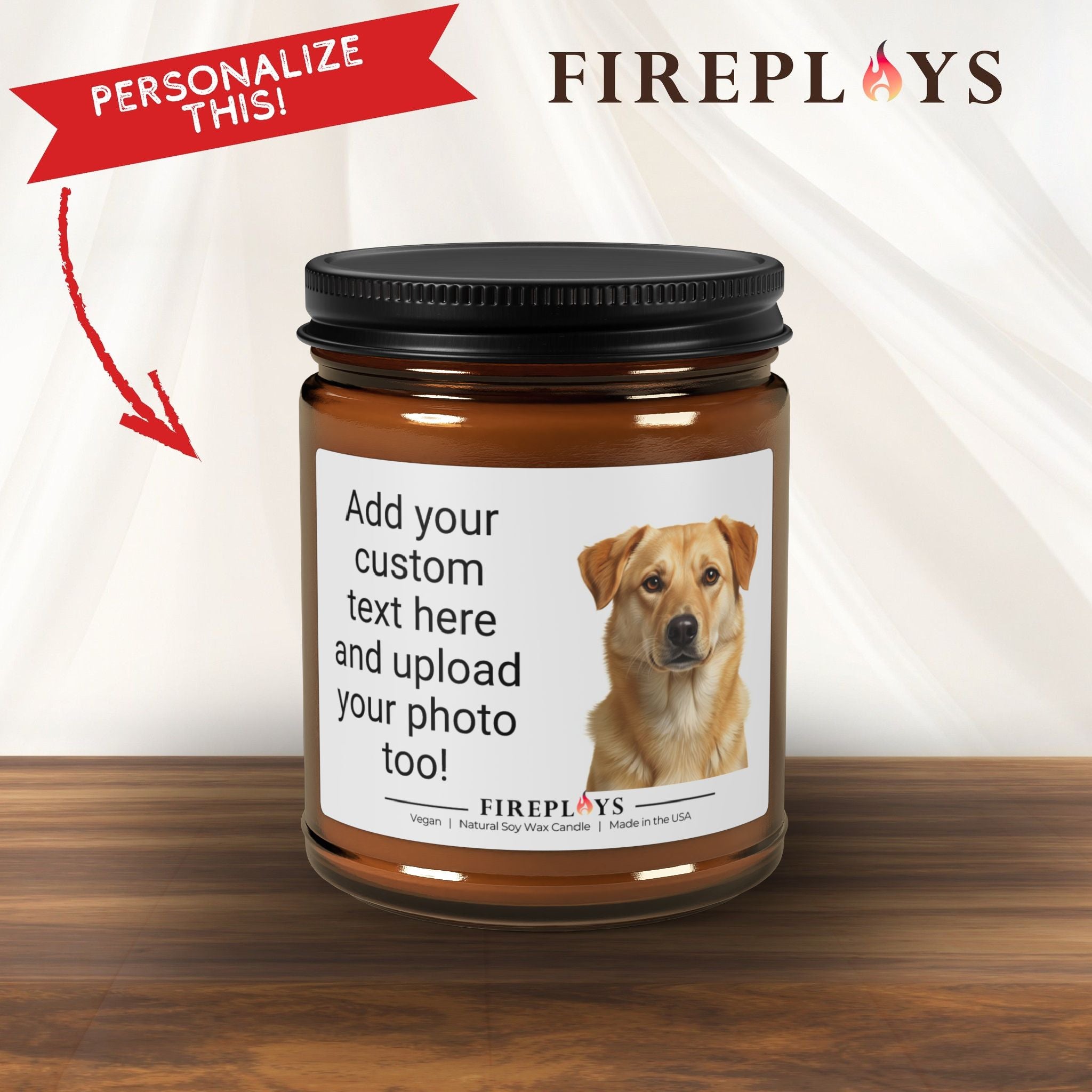 Custom Photo Pet Candle Amber Jar Soy Candle | Personalized Label Candle