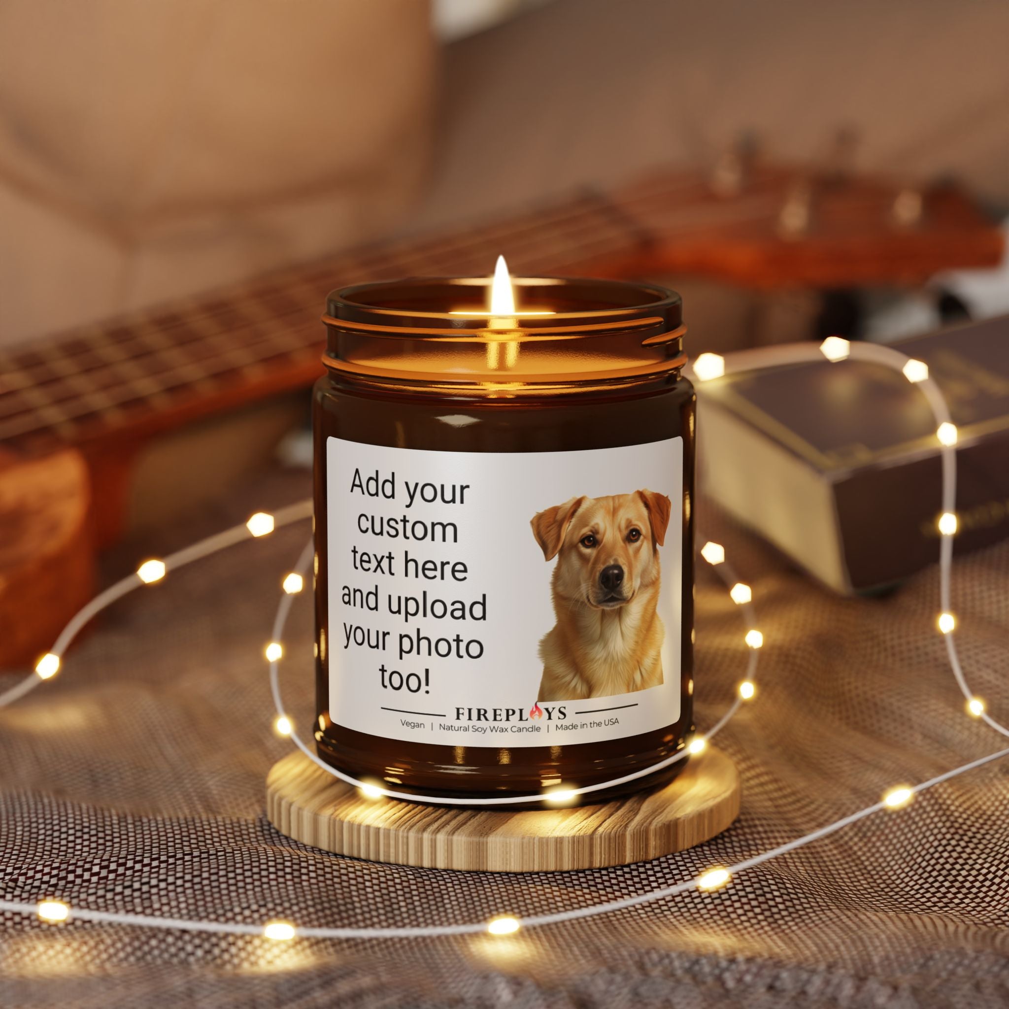 Custom Photo Pet Candle Amber Jar Soy Candle | Personalized Label Candle