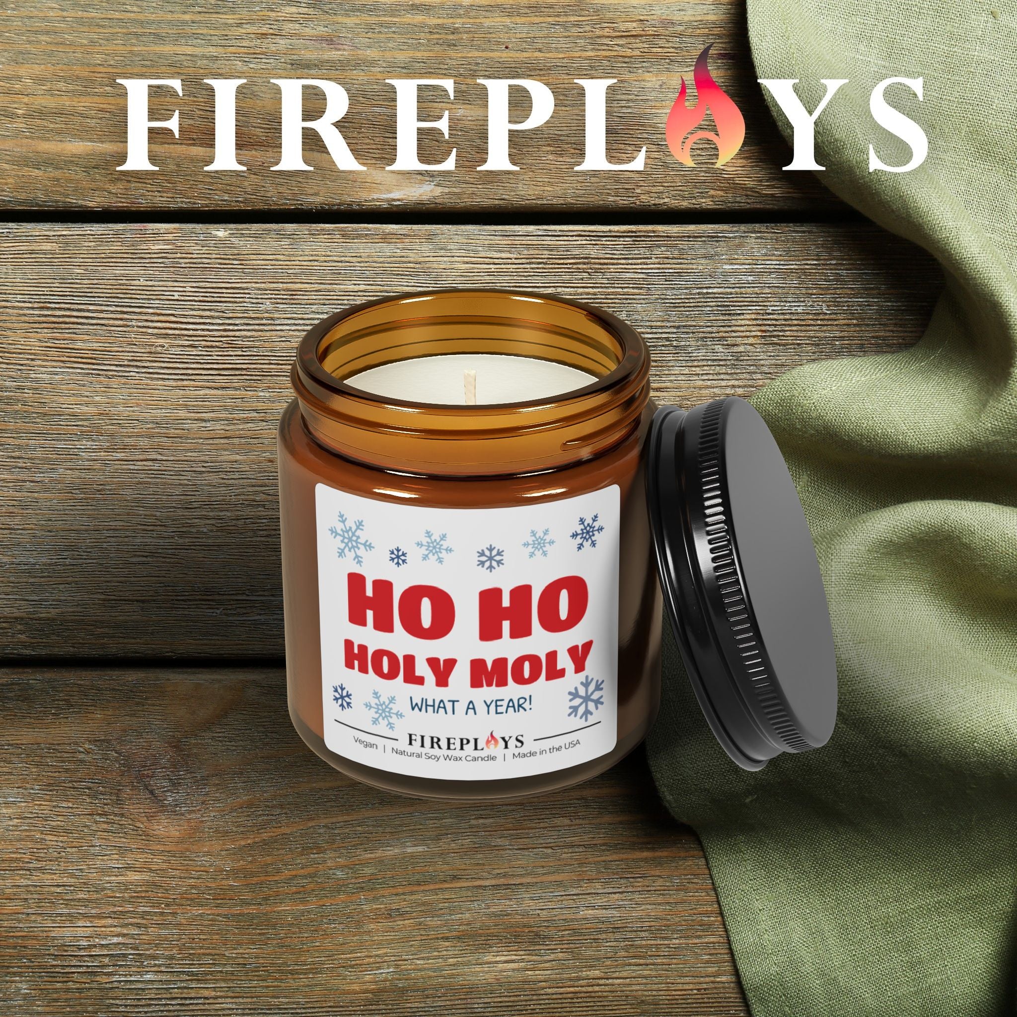 Funny scented Christmas gift candle for sarcastic humor-loving friend: HO HO Holy Moly Message